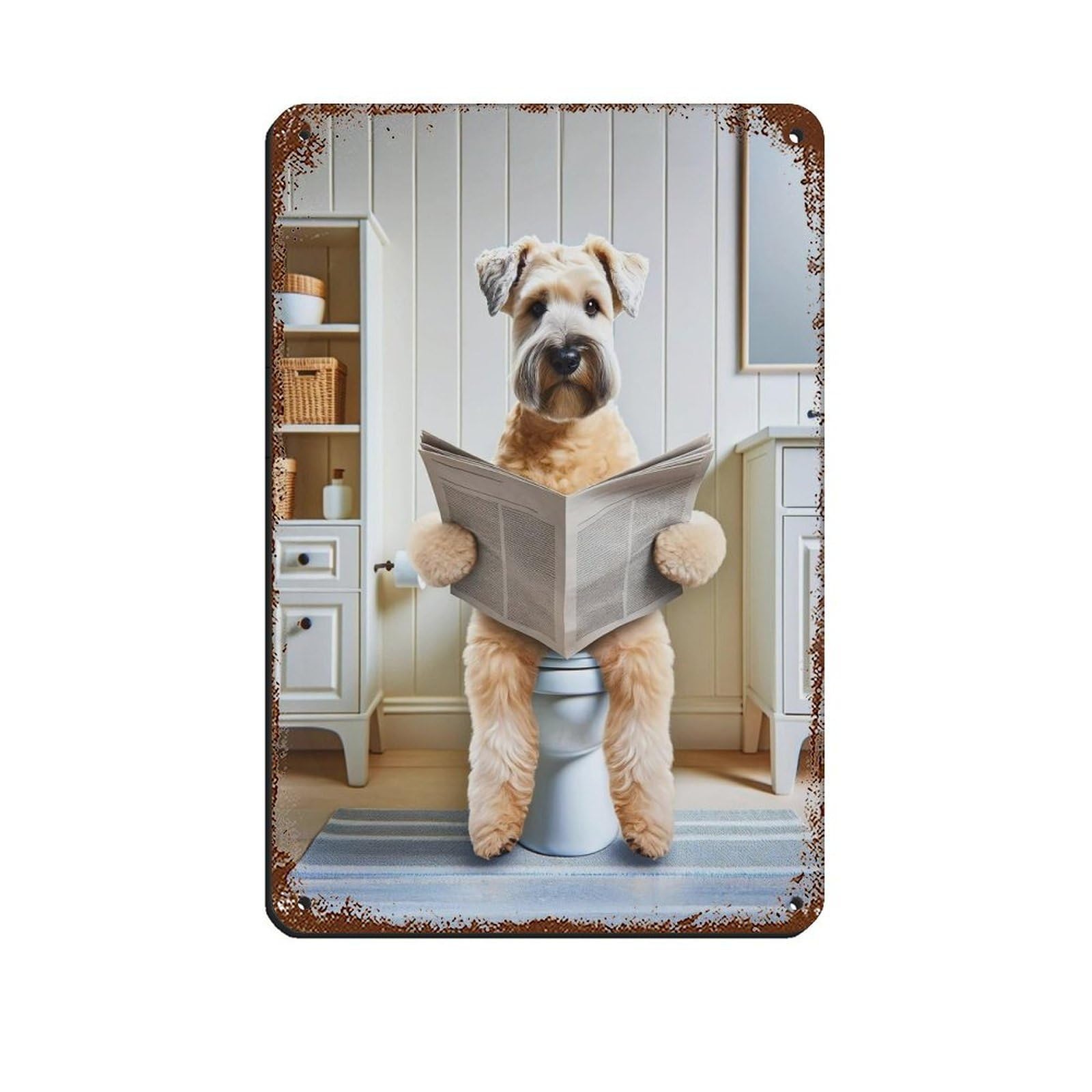 Lxwnze 20L X 30W Cm Wheaten Terrier, Funny Bathroom Decor Tin Sign Vintage Metal Pub Club Cafe Bar Home Wall Art Decoration Poster Retro 8X12inch(20X30cm)