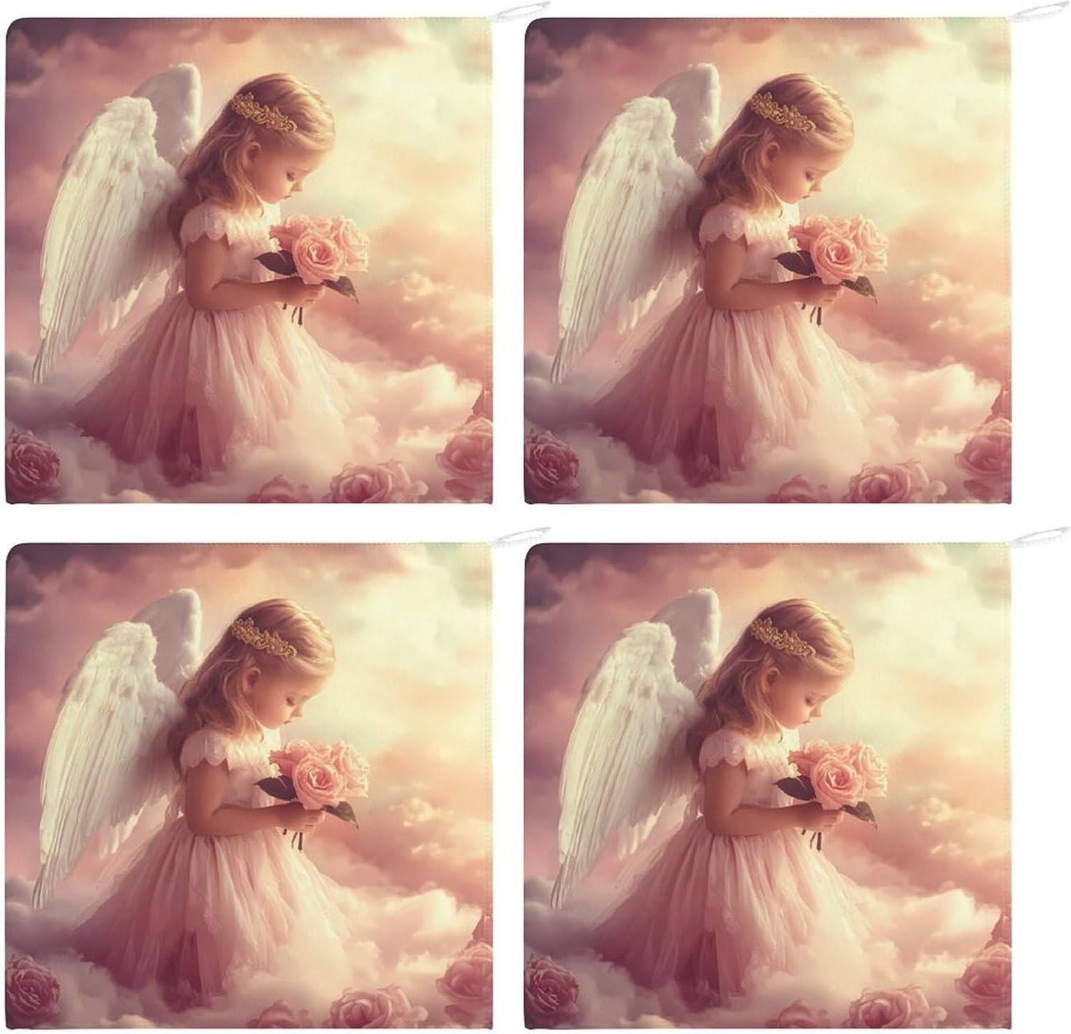 Flower Angel Towel Hand Towels Decorative Towel for Bathroom Kitchen Shower Gym 4PCS