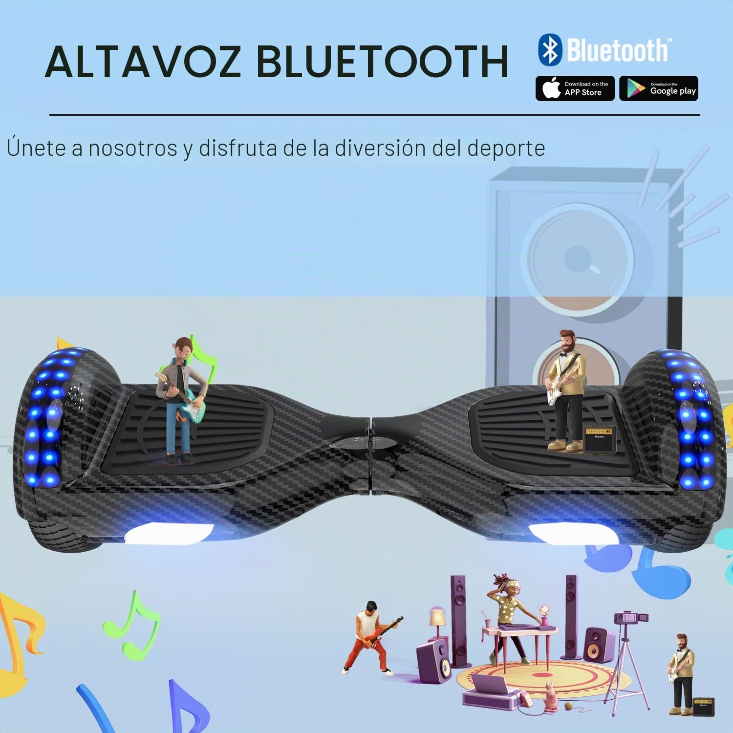 RCB Hoverboard 6.5" Overboard Hover Borad con LED Luces/Bluetooth Regalo para Adultos y Niños Monopatín Hoverboards, Regalo para niños