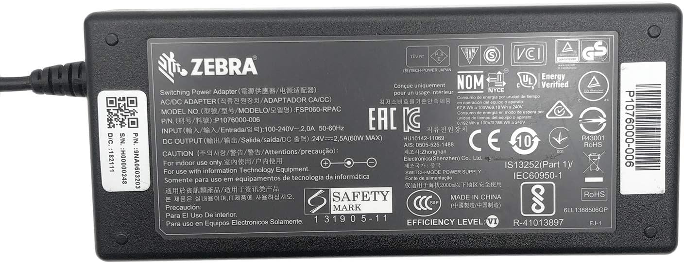 AC Adapter for Zebra FSP060-RPAC AC/DC Adapter 24V 2.5A Power Supply with Power Cord