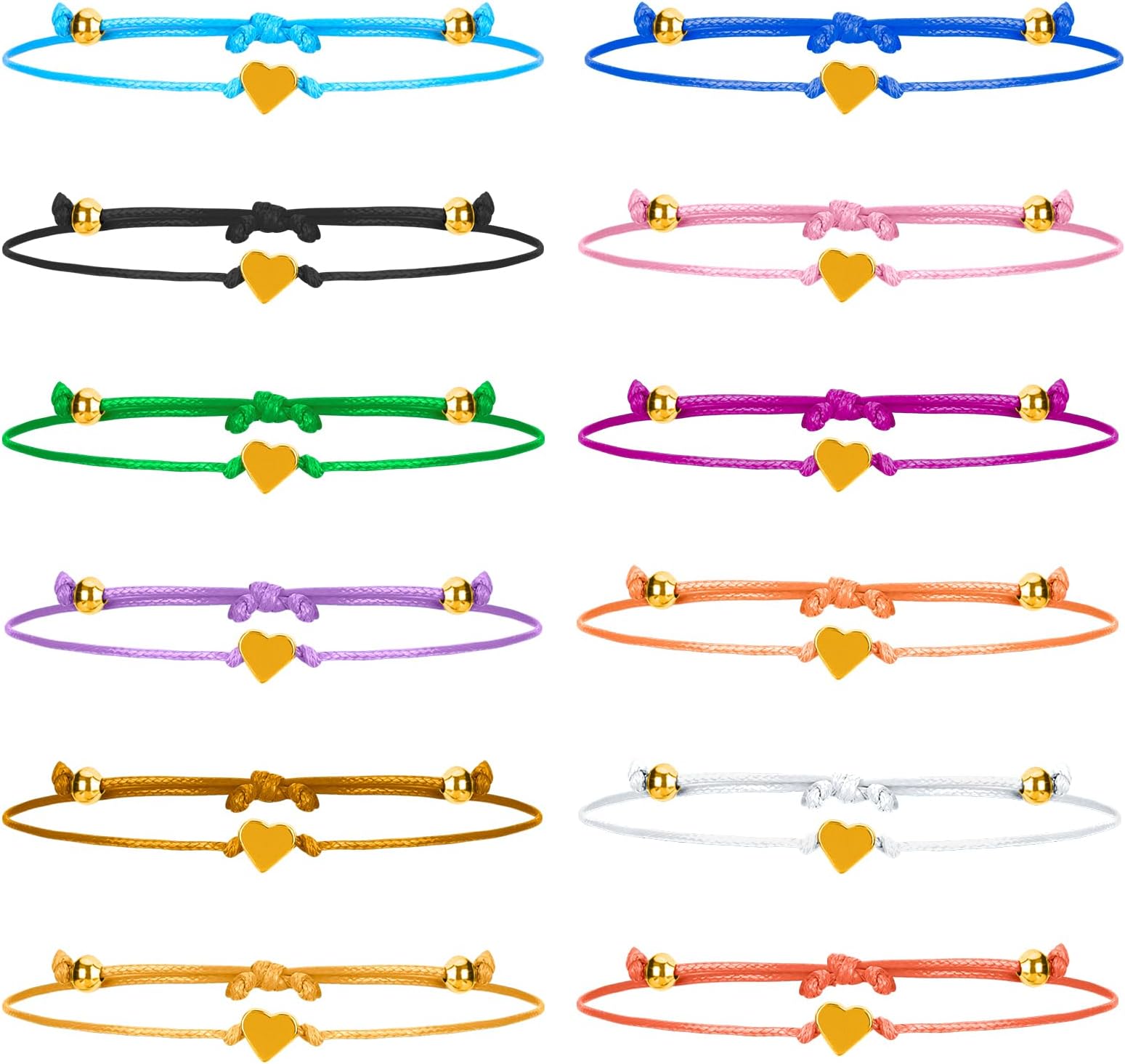 12Pcs Friendship Bracelet Heart Rope Bracelets, Adjustable Couple Bracelets Long Distance Matching Bracelet Jewelry Gift for Teen Girls Boy Mom Birthday Gifts