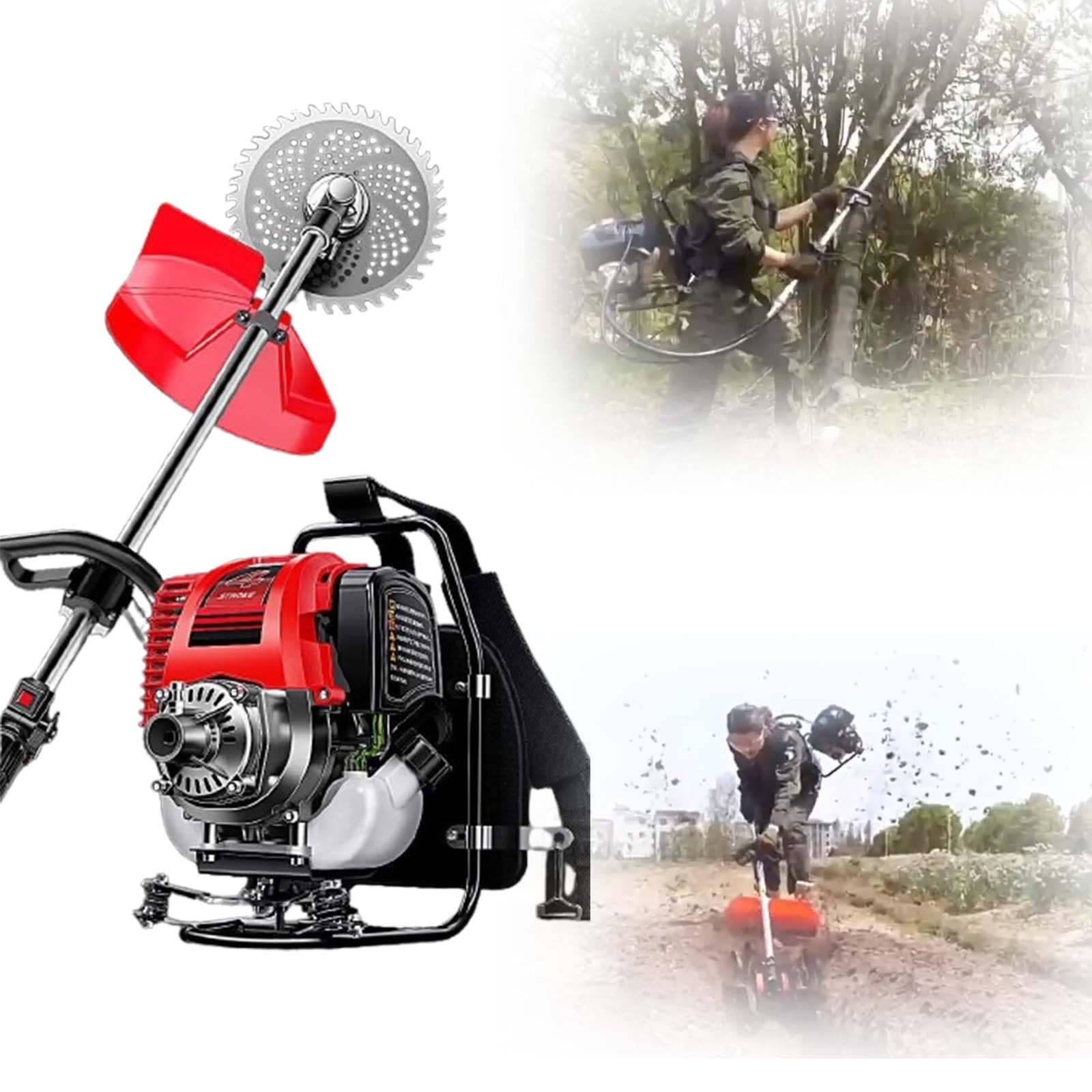 Cortacésped De Mochila A Gas De 4 Tiempos 1000W 1.4HP, Y Desbrozadora Multifunción para Cortar, Desmalezar, Labrar Y Setos, Profesional para Jardín Y Terreno Agrícola