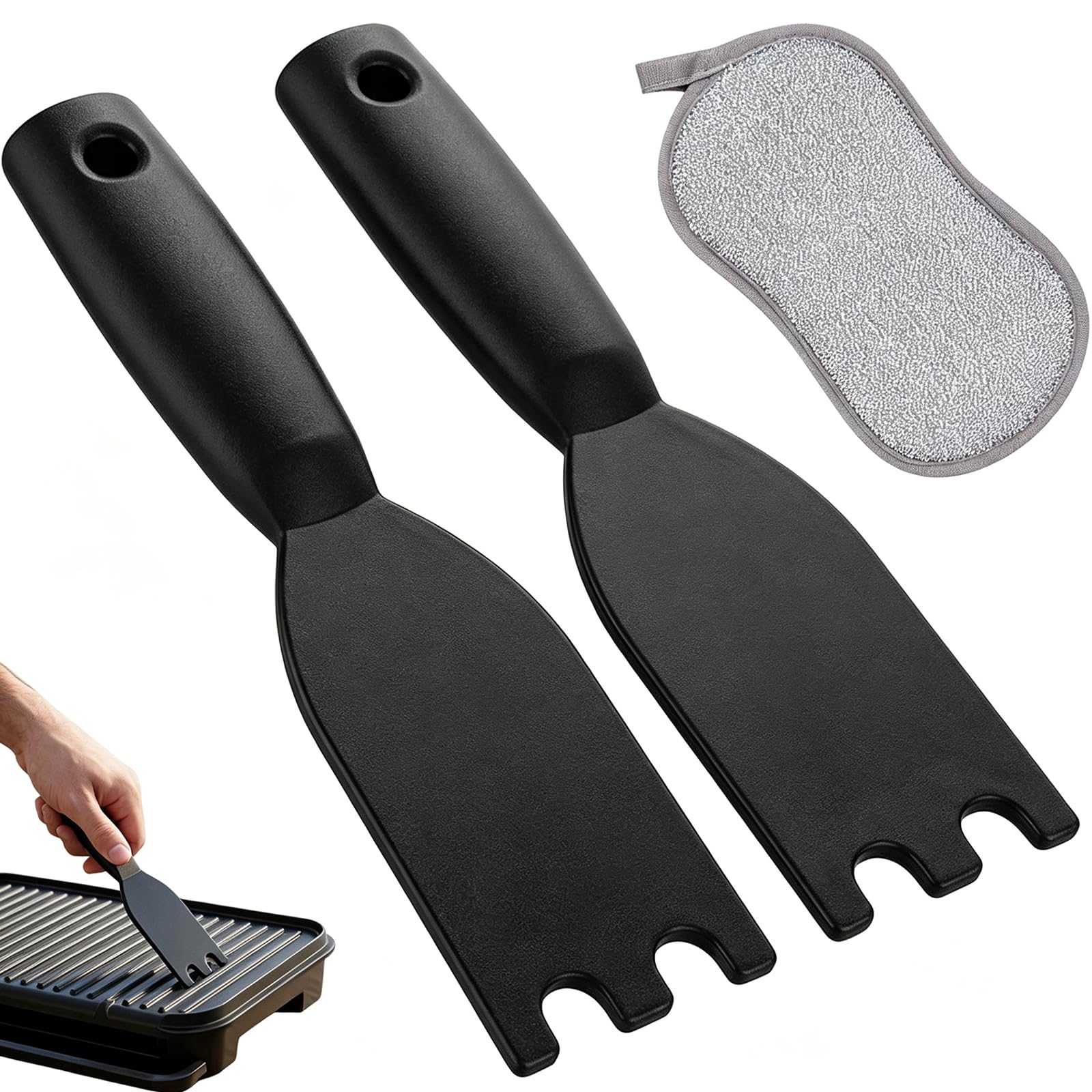 3-Piece Grill Scraper and Sponge Set for BBQ Cleaning