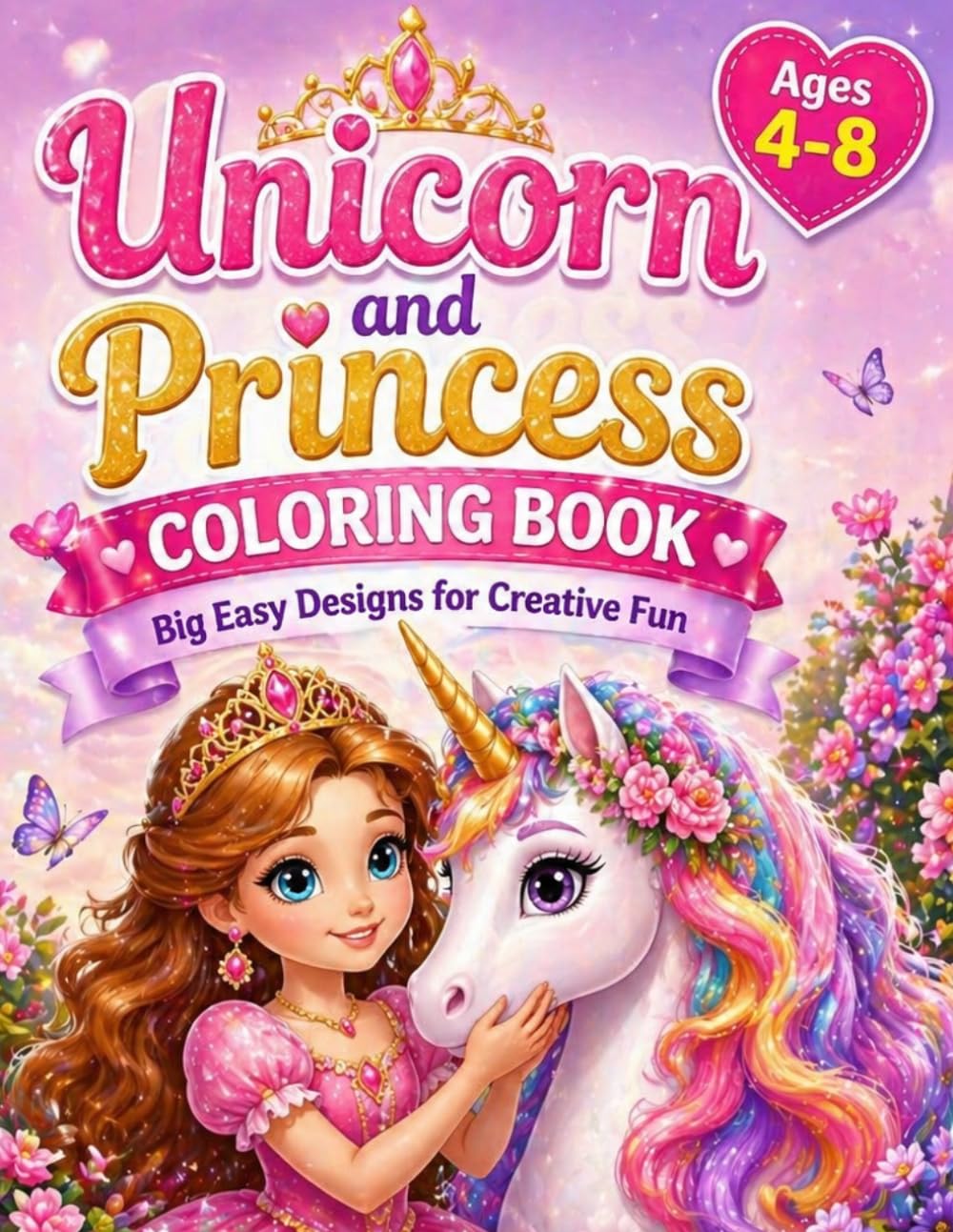 Unicorn and Princess Coloring Book: Simple and Cute Magical Pages with Creative Space for Drawing and Coloring