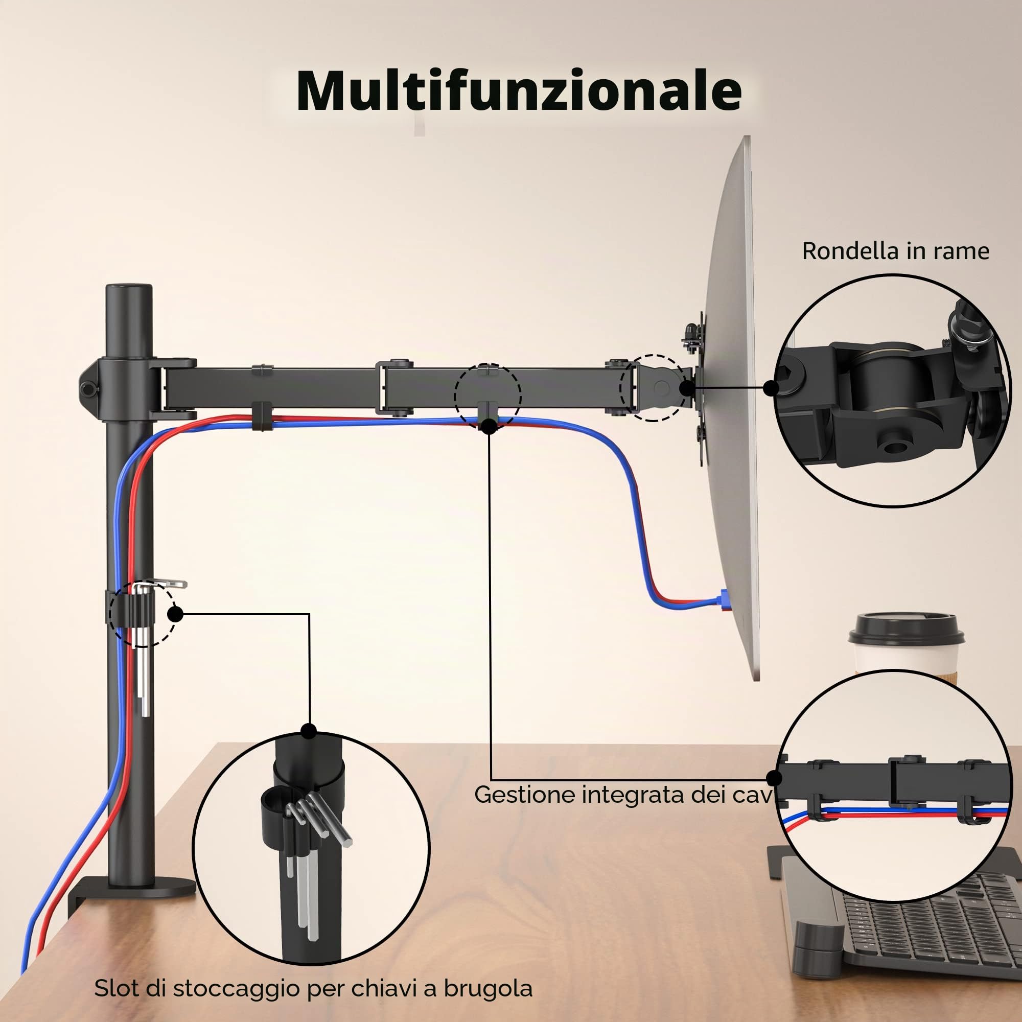 BONTEC Braccio Monitor Singolo per Schermo LED LCD da 13 a 32 Pollici, Ergonomica Inclinazione e Rotazione Braccio Monitor Scrivania con Morsetto, Dimensioni VESA: 75x75-100x100 mm