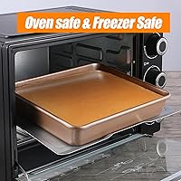 Vista 6 de UOIENRT Paquete de 2 bandejas para hornear de 9 x 7 pulgadas, bandeja antiadherente para hornear, bandeja rectangular para galletas, brownie, molde