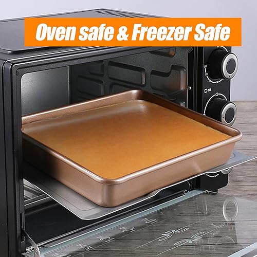 Miniatura 6 de UOIENRT Paquete de 2 bandejas para hornear de 9 x 7 pulgadas, bandeja antiadherente para hornear, bandeja rectangular para galletas, brownie, molde