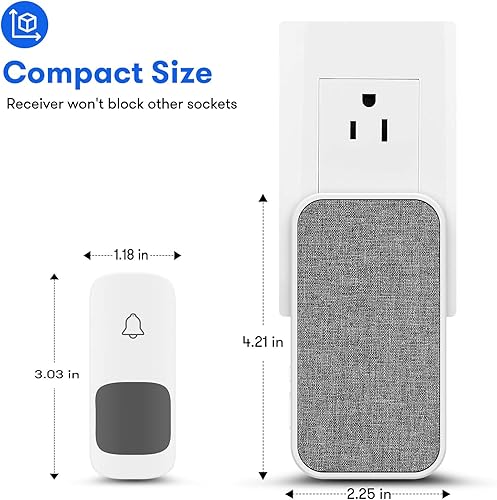 Miniatura 5 de Timbre inalámbrico, timbre de puerta remoto inalámbrico de largo alcance de 1300 pies con acabado de tela, timbre inalámbrico portátil Coolqiya con