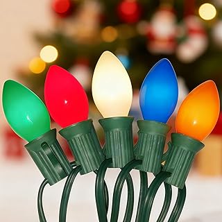 C7 LED Christmas Lights Outdoor 25Ft Vintage Christmas Lights with 27 Shatterproof Colored LED Bulbs(2 Spare), Connectable Old Fashioned Xmas Light for Patio Holiday Party Wedding Xmas Tree Decor