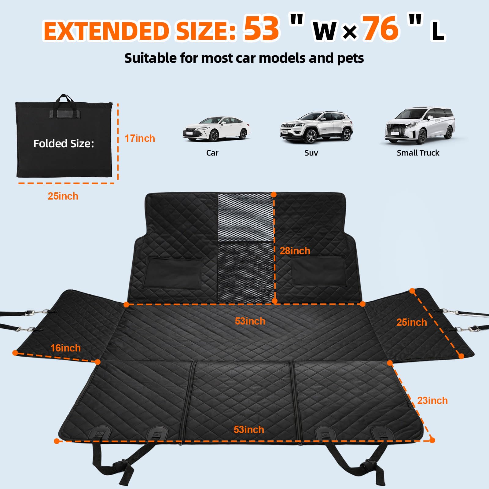 Dog Car Seat Cover-Large Space,Back Seat Extender for Dogs,Car Seat Protector,Car Seat Cover Hard Bottom Holds 400 lbs,Upgraded Material Waterproof Pet Car Bed Dog Hammock for Car, SUV,Truck - image 5