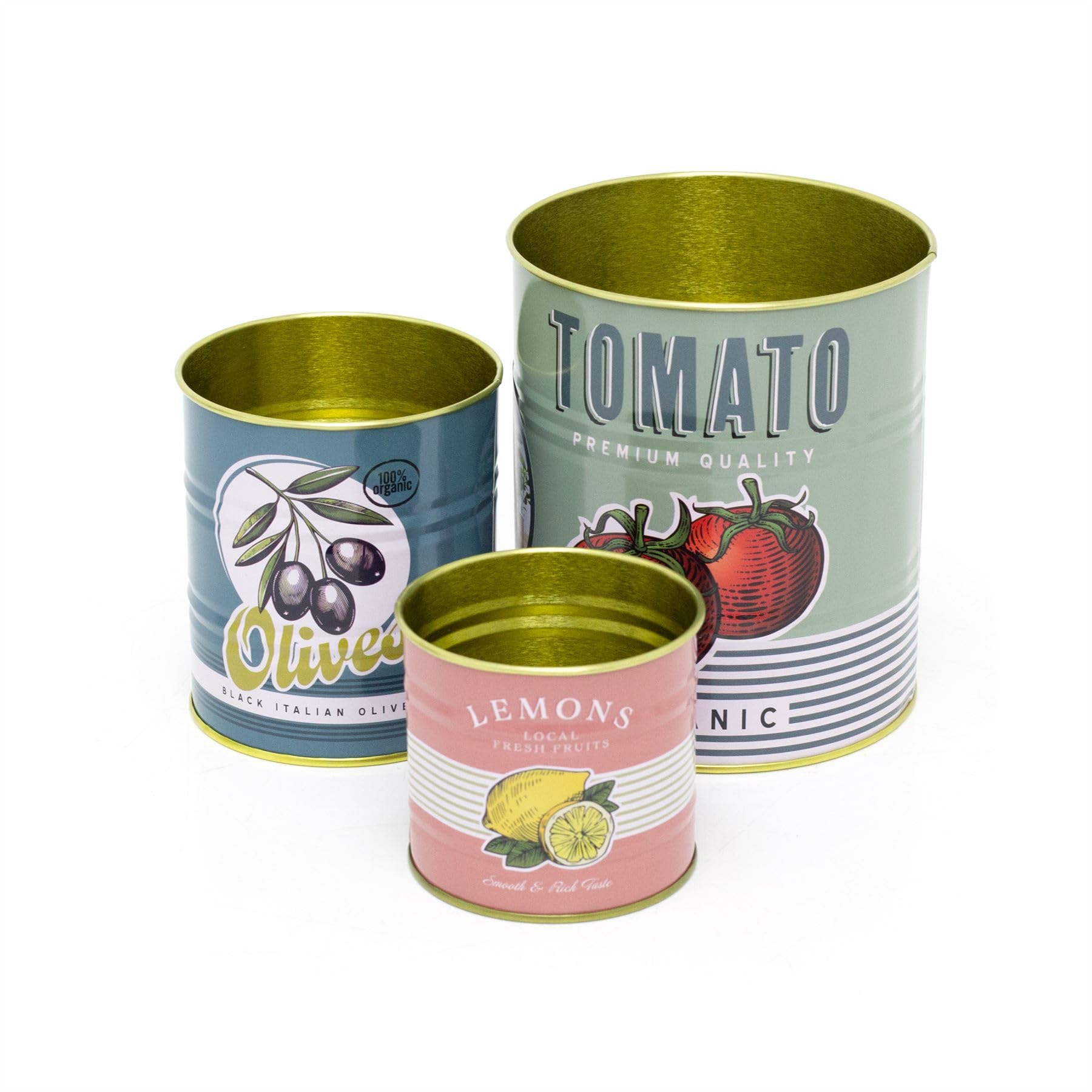 Set of 3 Retro-Style Storage Tins | Vintage Replica Food Cans for Kitchen, Craft & Home Display | 3-piece Storage Tins
