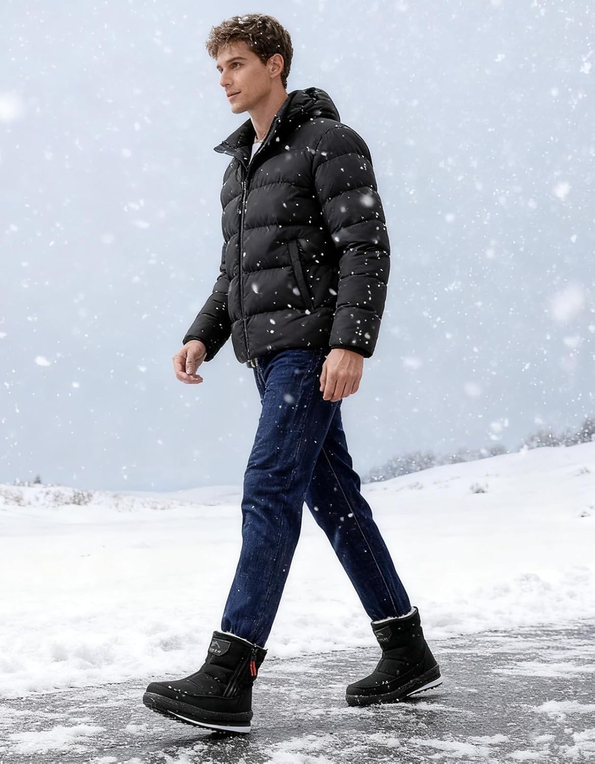 DADAWEN Mens Waterproof Winter Snow Boots Warm Fur Lined Ankle Boots Zipper Closure Slip on Outdoor Anti-slip Cold Weather Shoes - Image 2