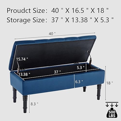 Miniatura 2 de UDAX Banco de almacenamiento de terciopelo, banco otomano de almacenamiento para el extremo de la cama, banco de entrada tapizado copetudo, color