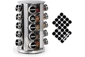 DOUBLE 2 C Revolving Stainless Steel Spice Rack with 20 Jars, Rotating Spice Rack Organizer
