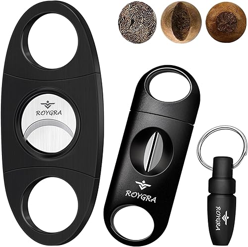 roygra Juego de cortadores de puros (paquete de 3), accesorios de puros para hombre, guillotina de acero inoxidable, corte en V ampliado para todos