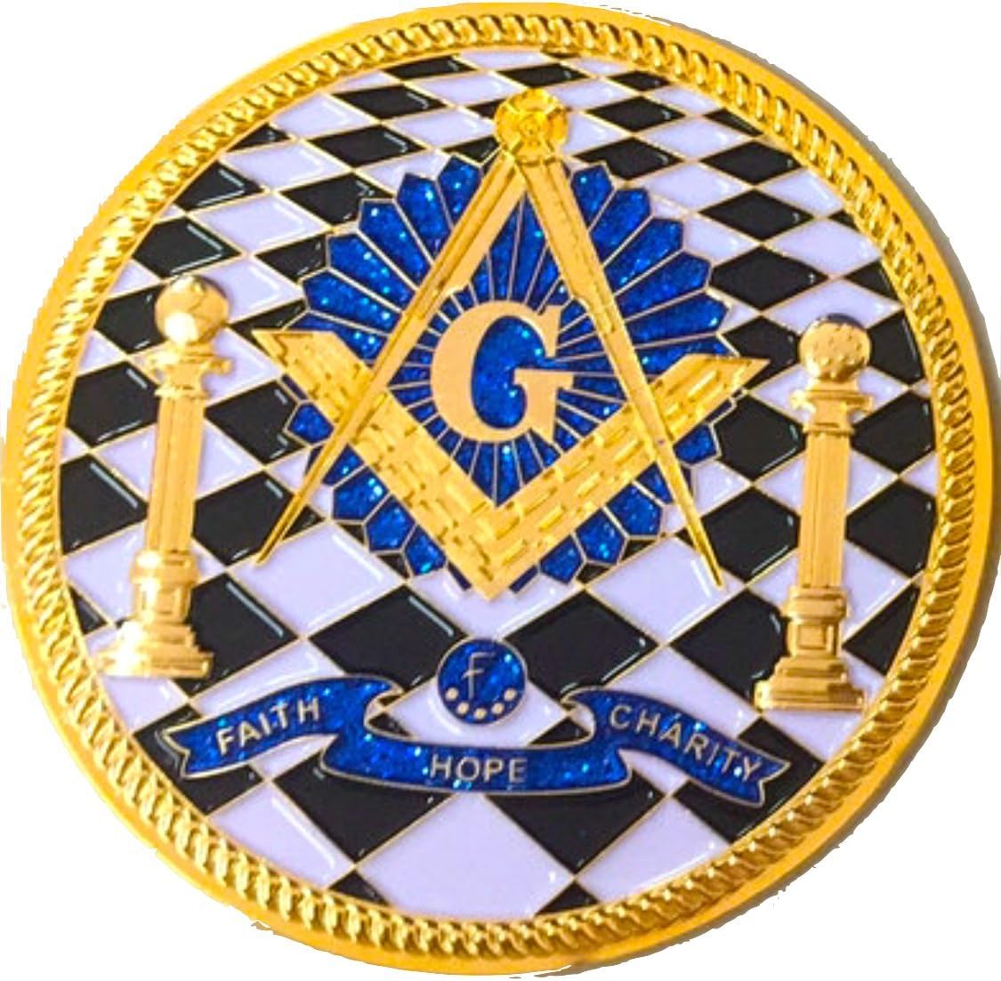 Masonic Checkered Floor Extra Large 3.5 Truck and Car Medallion Heavy Duty Auto Emblem