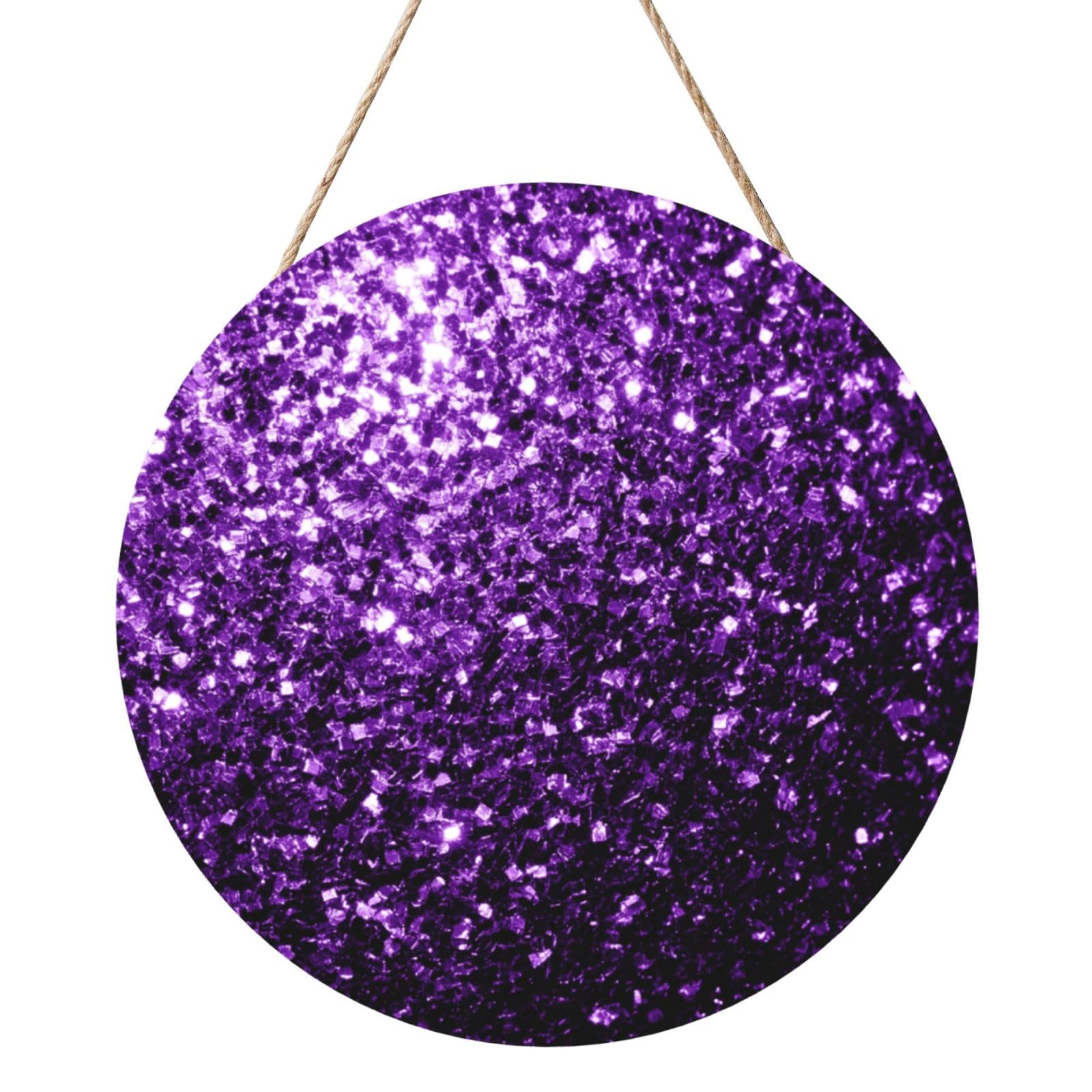 InOmak Beautiful Purple Glitter, Round Wood Panel Painting 12 in, Wall Hanging Painting For Home