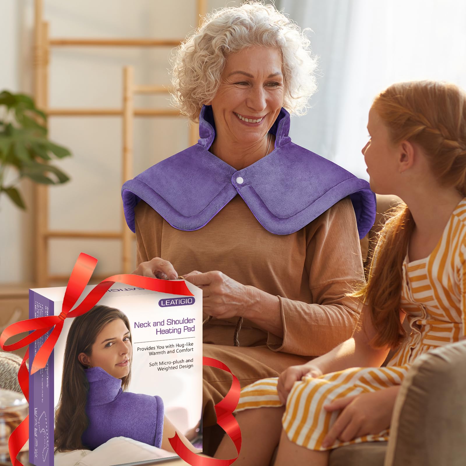 LEATIGIO Heizkissen zur Linderung von Nacken- und Schulterschmerzen, Weihnachtsgeschenk für Frauen, Mutter, Frau, Schwester, Oma und Senioren, elektrisches Heizkissen, 0,9 kg, Paar