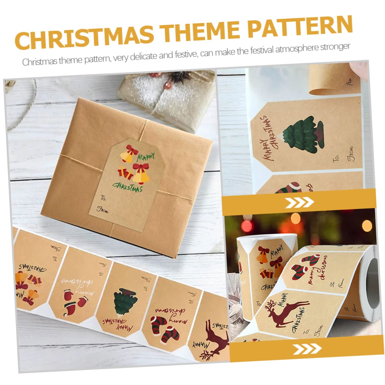 NUOBESTY Lot De 4 Rouleaux D'Étiquettes Autocollantes De Noël Étiquettes En Papier Pour Fêtes Étiquettes De Porte Adhésives Décoratives Pour Noël Autocollants Personnalisés