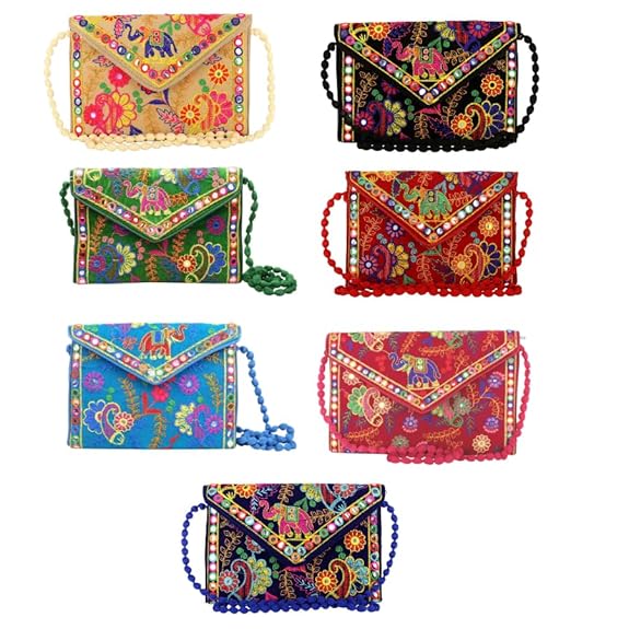 Craft Trade Clutch Bags for Women Jaipuri Rajasthani Handmade Embroidery Mirror Work Stylish Sling Bags for Women Cross Body Bags for Ladies and…