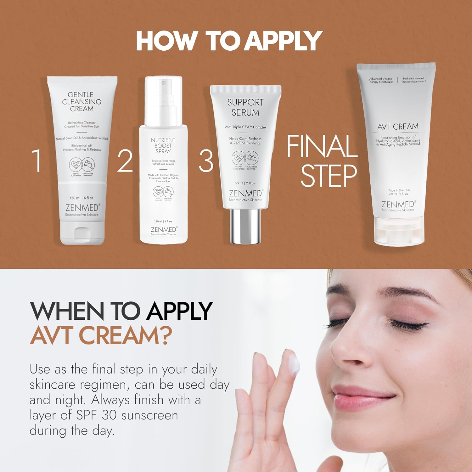 ZENMED AVT Cream - 2 oz. Repairing Moisturizer for Rosacea Sufferers Dry Damaged & Troubled Skin With Healing Oils Hyaluronic Acid Vitamins & Peptide Matrixyl