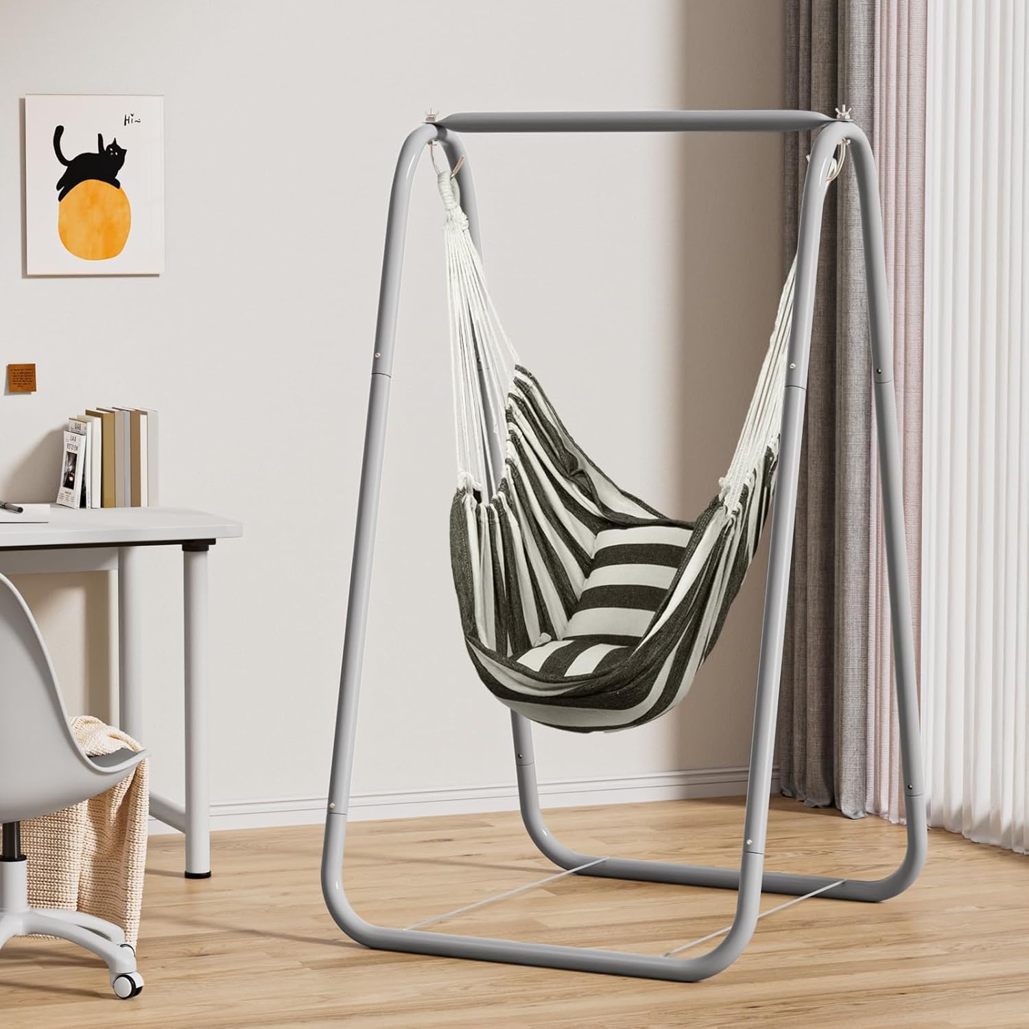 YOXIER Hammock Chair with Stand,Hammock Chair Stand, Hammock Stand for Outside,220lbs Weight Capacity Swing Stand, Heavy Duty A-Frame Swing, Single Swing Frame for Yoga Hammock Saucer Baby Porch Swin