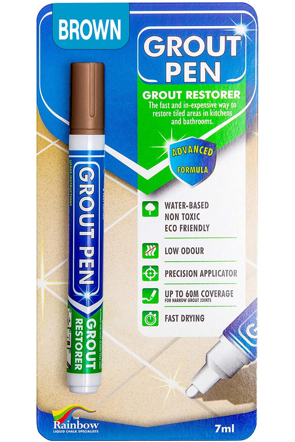 Rainbow Chalk Markers Ltd Brown Grout Pen - Designed For Restoring Tile Grout In Bathrooms & Kitchens (Brown)