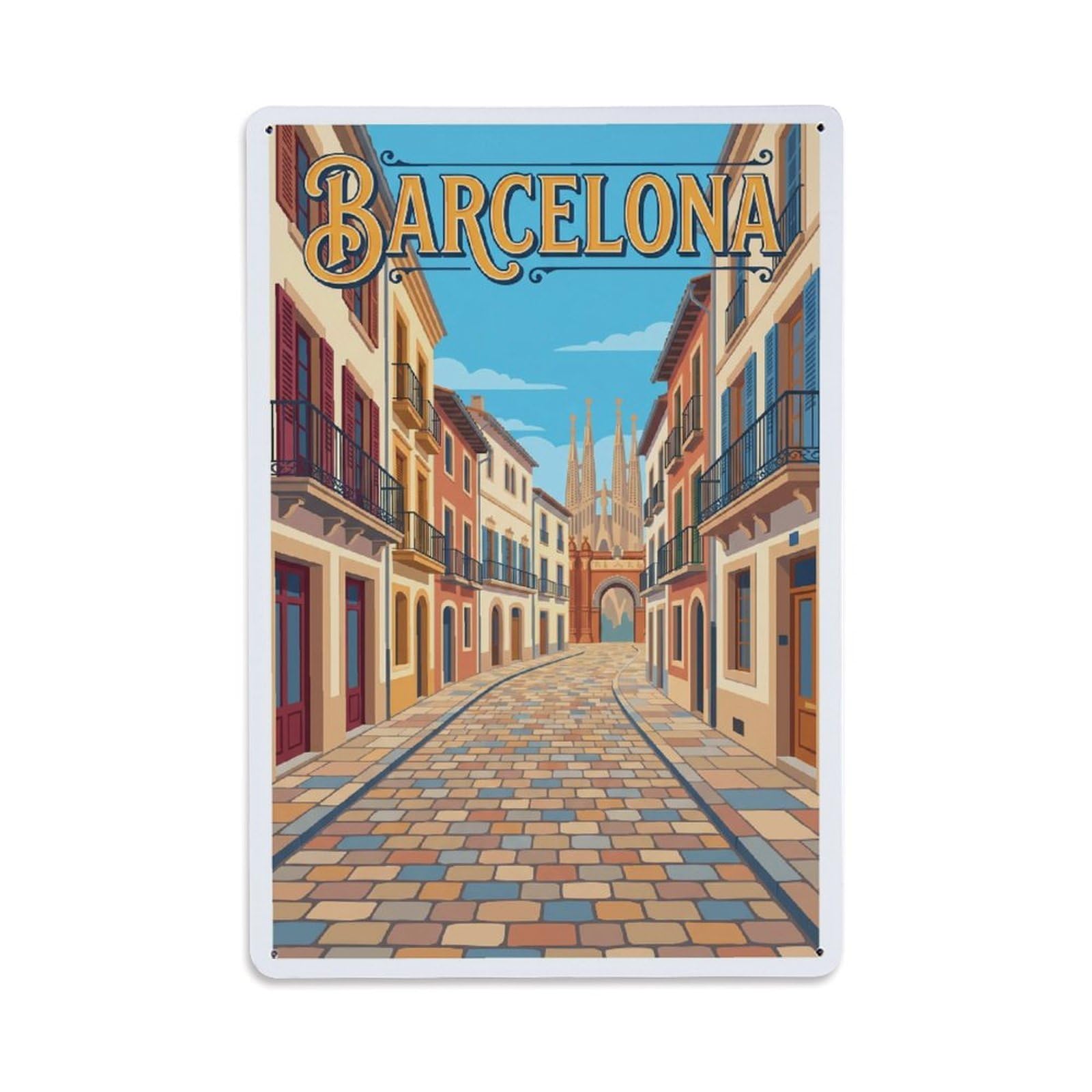 Fqnyr Style Vintage Travel Pathway Spain Cobblestone Metal Tin Sign Plaque Wall Decor For Cafe, Club Bar, Office, Home Garden Metal Poster 8X12inch