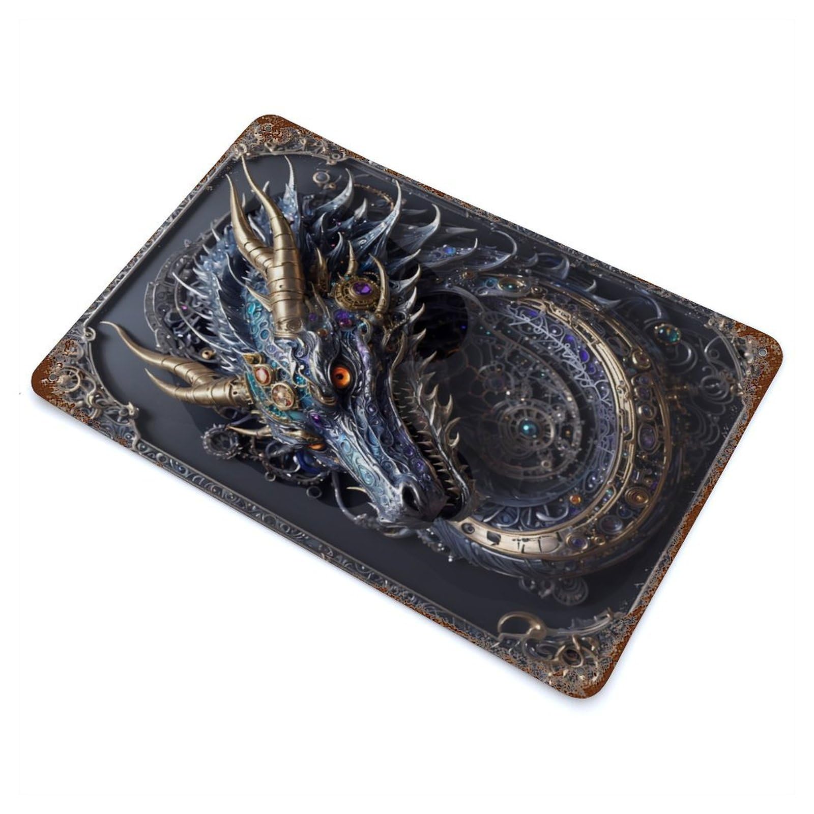 Garage Style Futuristic Dragon Emperor Vintage Metal Tin Sign 11.8"x7.9", Rustic Home Decor for Bar And Workshop