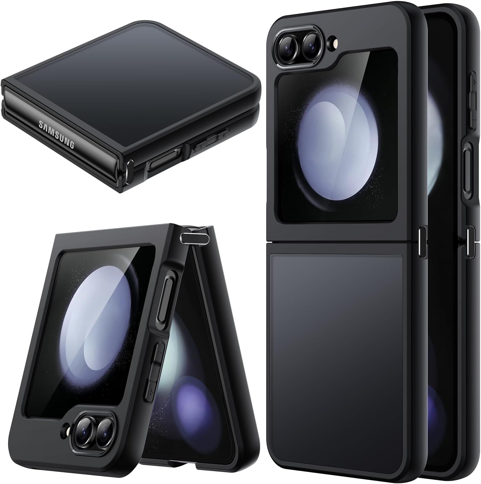 Matte Case for Samsung Galaxy Z Flip 5 2023, Translucent Frosted PC Back with Shock-Absorbing TPU Frame Protective Phone Cover (Black)