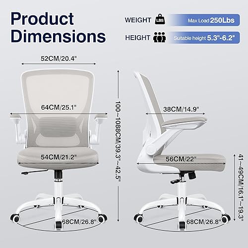 Miniatura 2 de Silla de oficina ergonómica, sillas de computadora de malla con soporte lumbar, silla de escritorio giratoria con brazos abatibles y altura