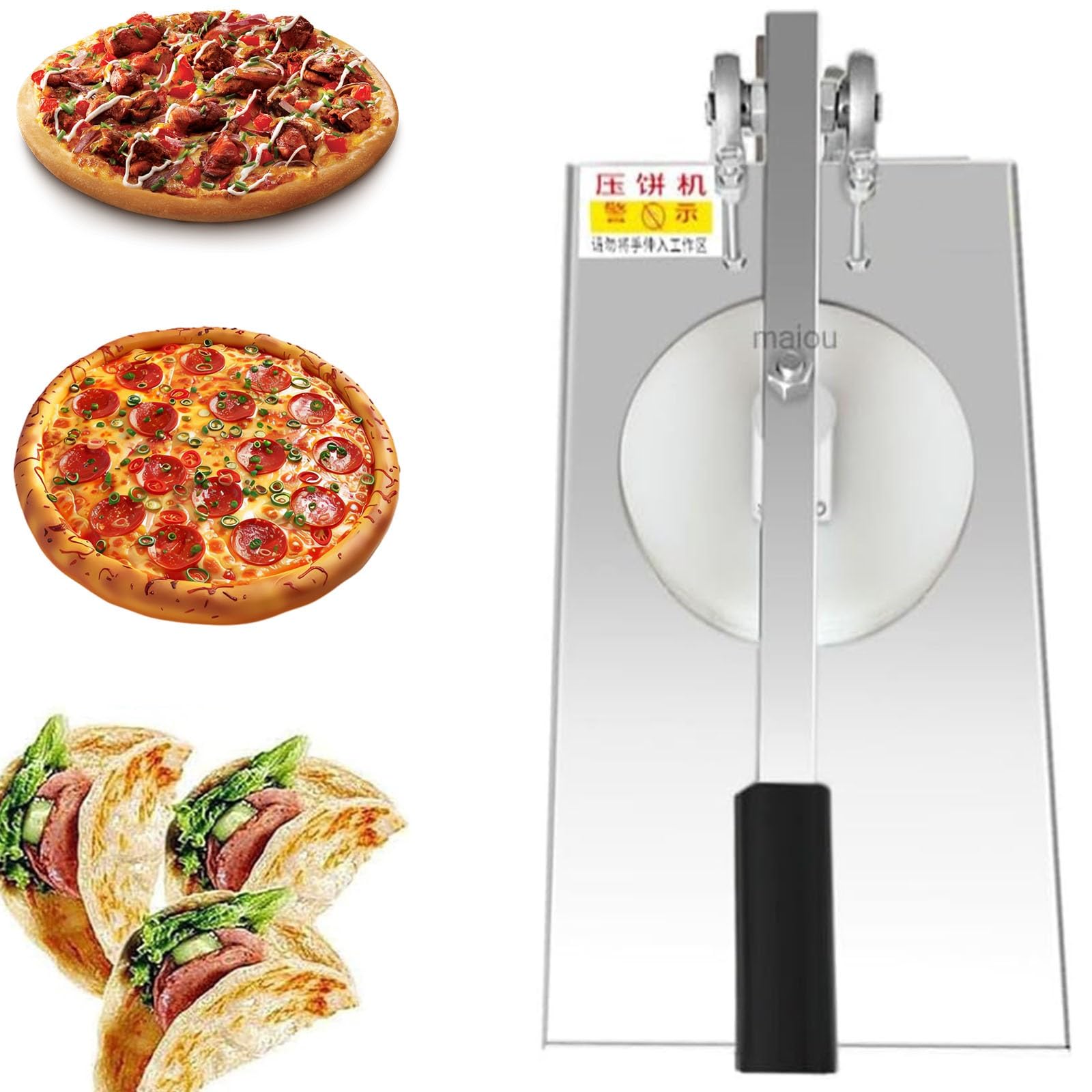 Laminadora de rodillo for masa for pizza, máquina prensadora de pizza doméstica de acero inoxidable de 20-24 cm, prensa manual, preparación fácil de pizza casera(22cm)