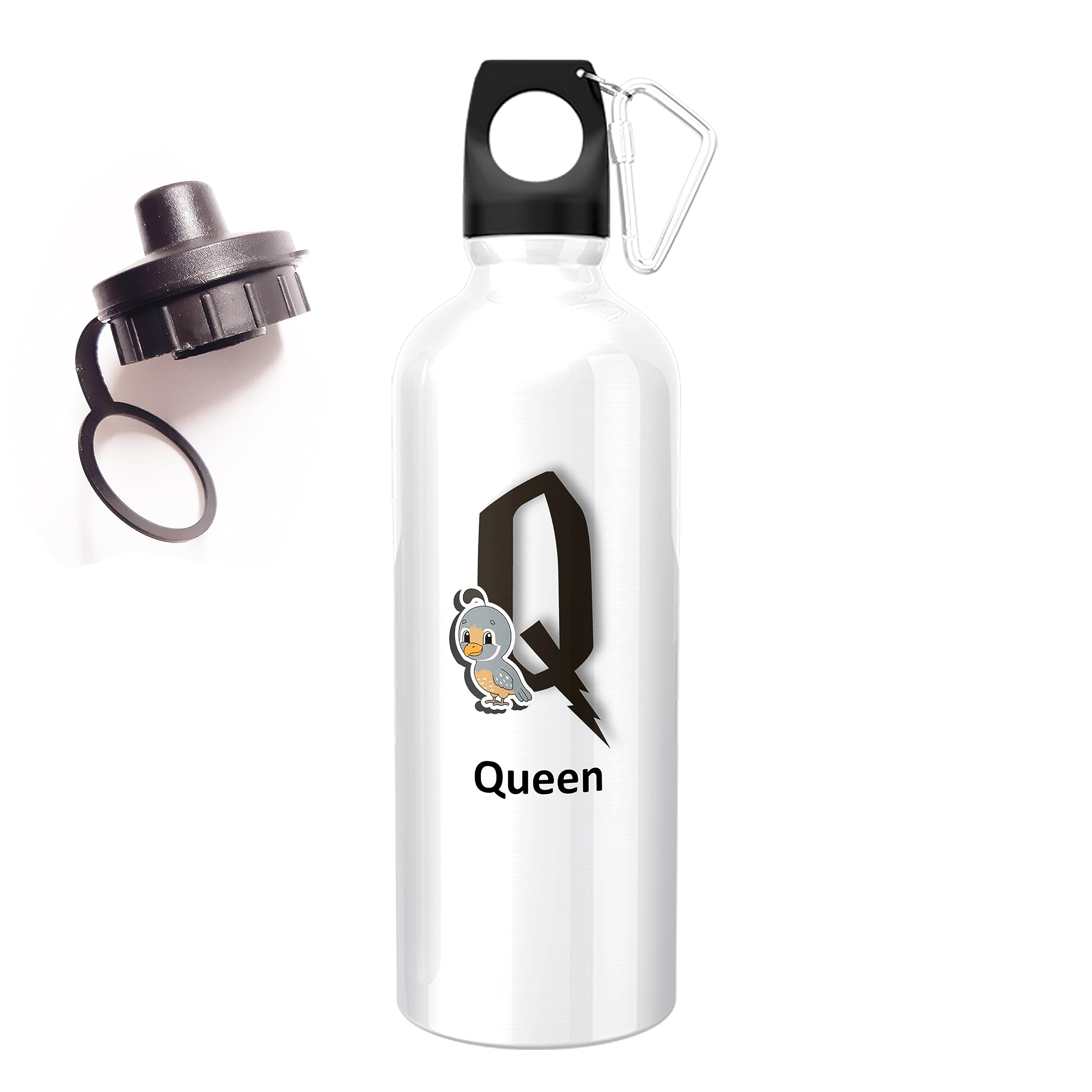 ShopQuality4U Personalised Gift 500ml Water Bottle Animal Quail Initials with Screw Cap and Carabiner