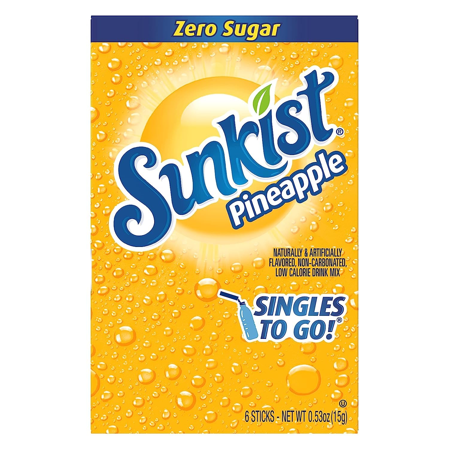 Sunkist Soda Pineapple Singles To Go Drink Mix, 0.53 OZ, 6 CT (Pack of 16)