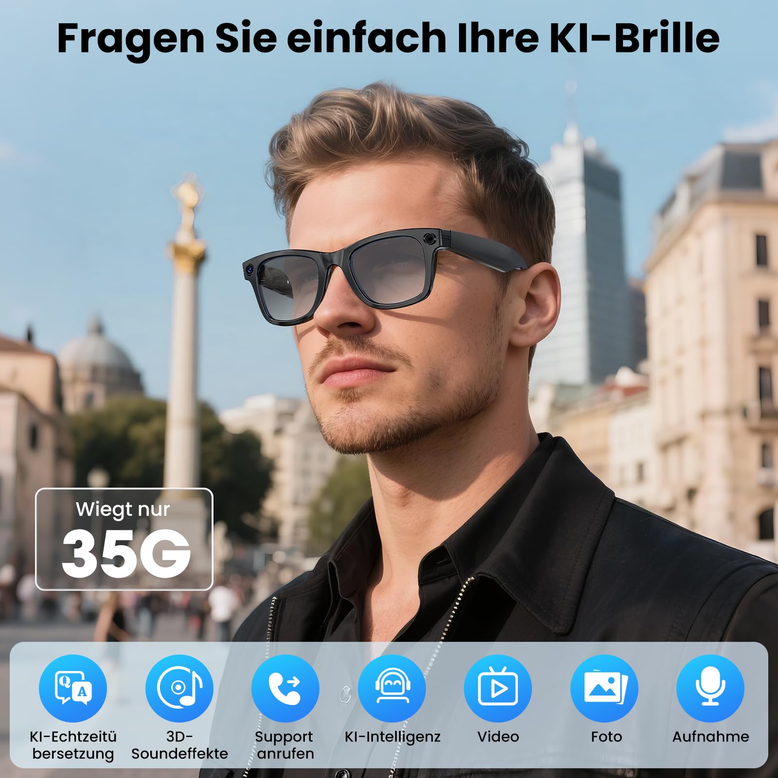Mingtawn AI Smart Glasses 4K HD-Kamera, 270 mAh, 800 W Anti-Verwacklungs-Kamera-Brille mit Videoaufzeichnung, Dual-Mikrofon, Simultanübersetzung/GPT-Objektidentifizierung (Photochrome Gläser)