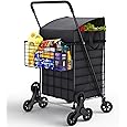 Grocery Shopping Cart, Stair Climbing Shopping with Waterproof Basket Liner & 360° Rolling Swivel Wheels, Portable Collapsible Grocery for Laundry, Luggage Camping, Black