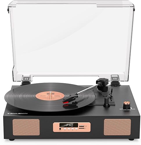Reproductor de discos de vinilo con altavoces estéreo integrados, tocadiscos vintage de 3 velocidades para discos de vinilo, grabación USB SD con