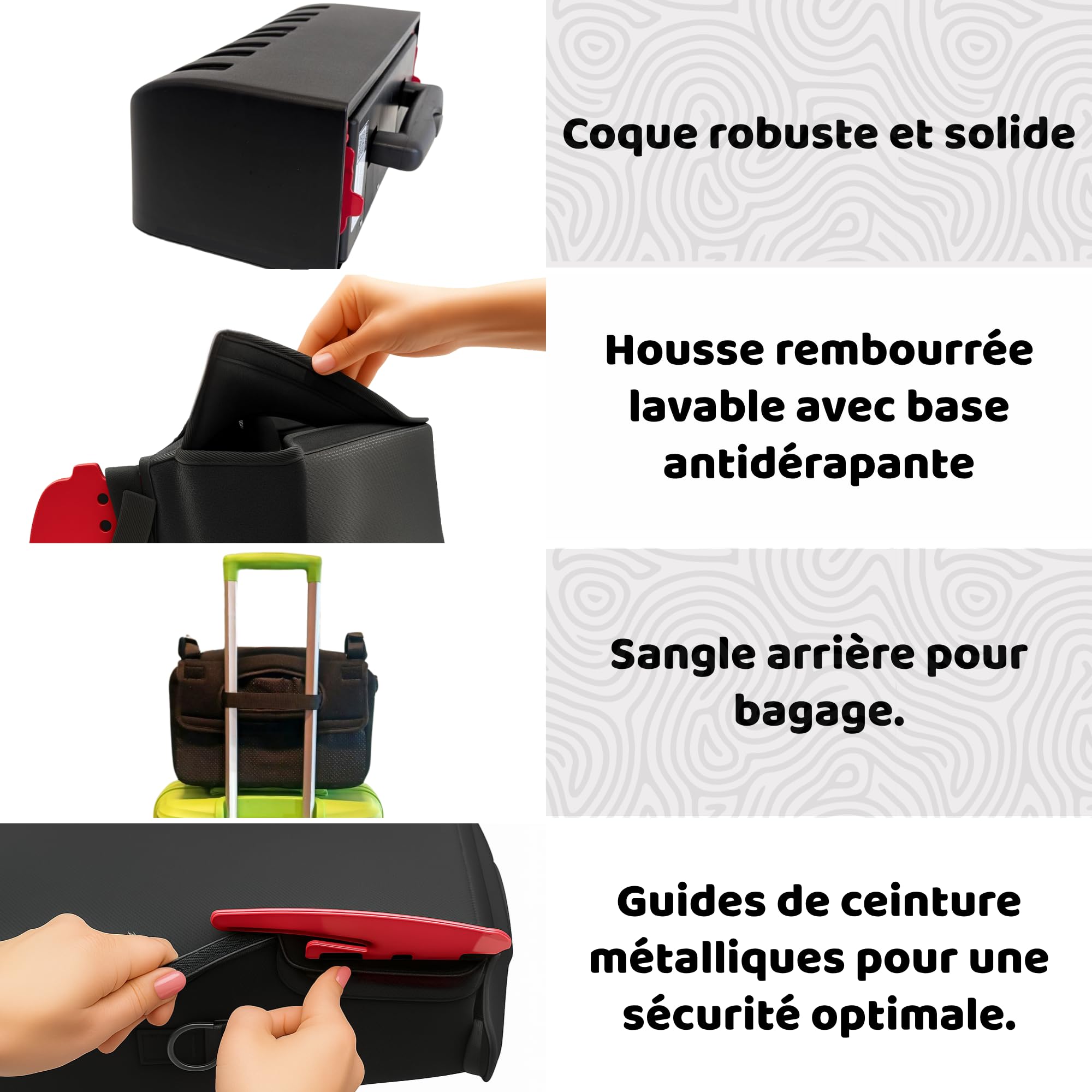 BubbleBum TelePort Rehausseur Voiture Enfant, Sièges Auto Voyage San Dossier, Réhausseur Voiture, Siège Auto Pliable Portable, Siege Auto Enfant 125-150cm, 5 à 12 ans, Groupe 2/3, i-Size R129 - Noir