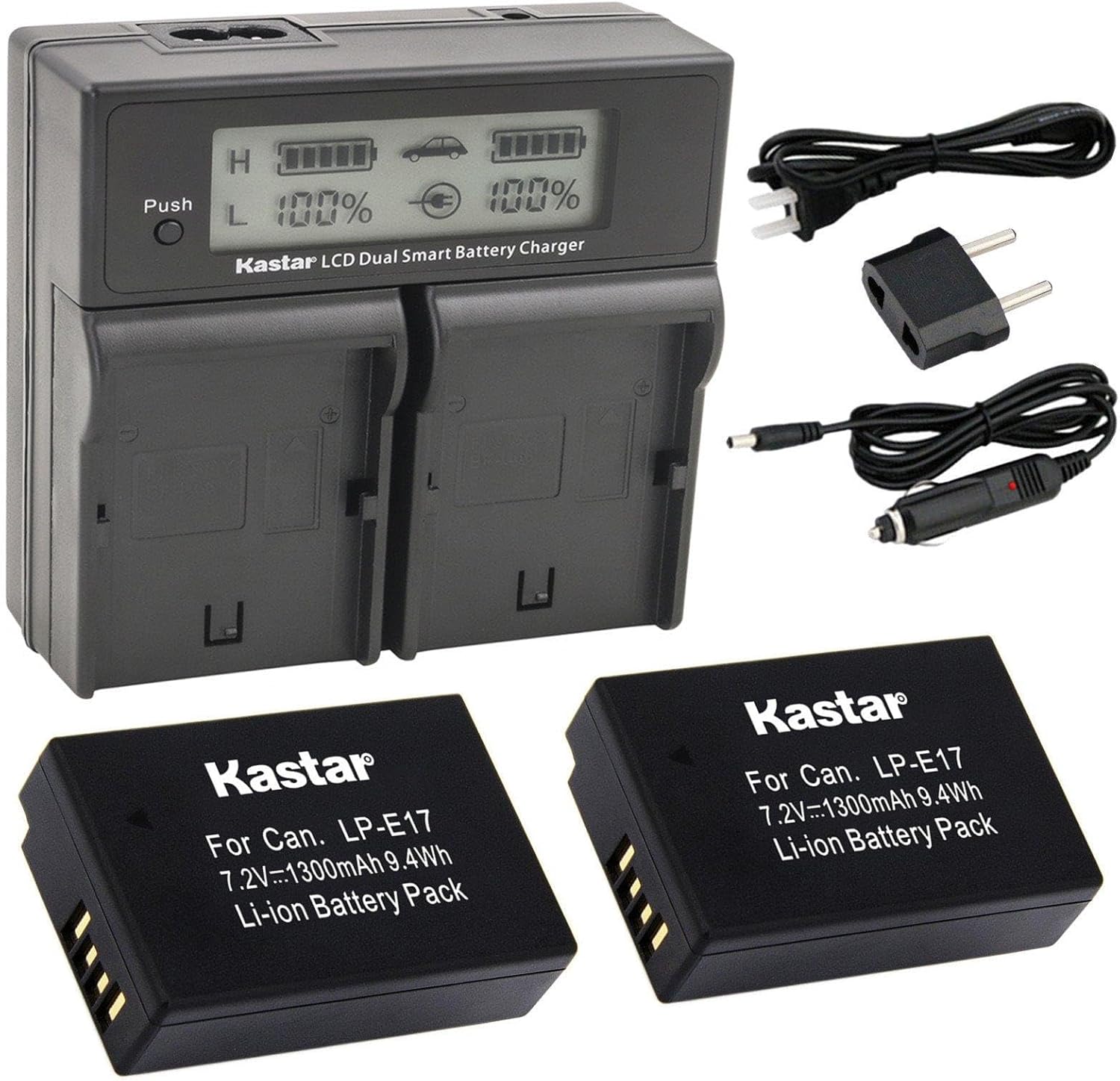 Kastar LCD Dual Fast Charger & 2 Battery Replacement for LP-E17 Battery LC-E17, LC-E17C Charger and EOS M3, EOS Rebel T6i, EOS Rebel T6s, EOS 750D, EOS 760D, EOS 8000D, Kiss X8i