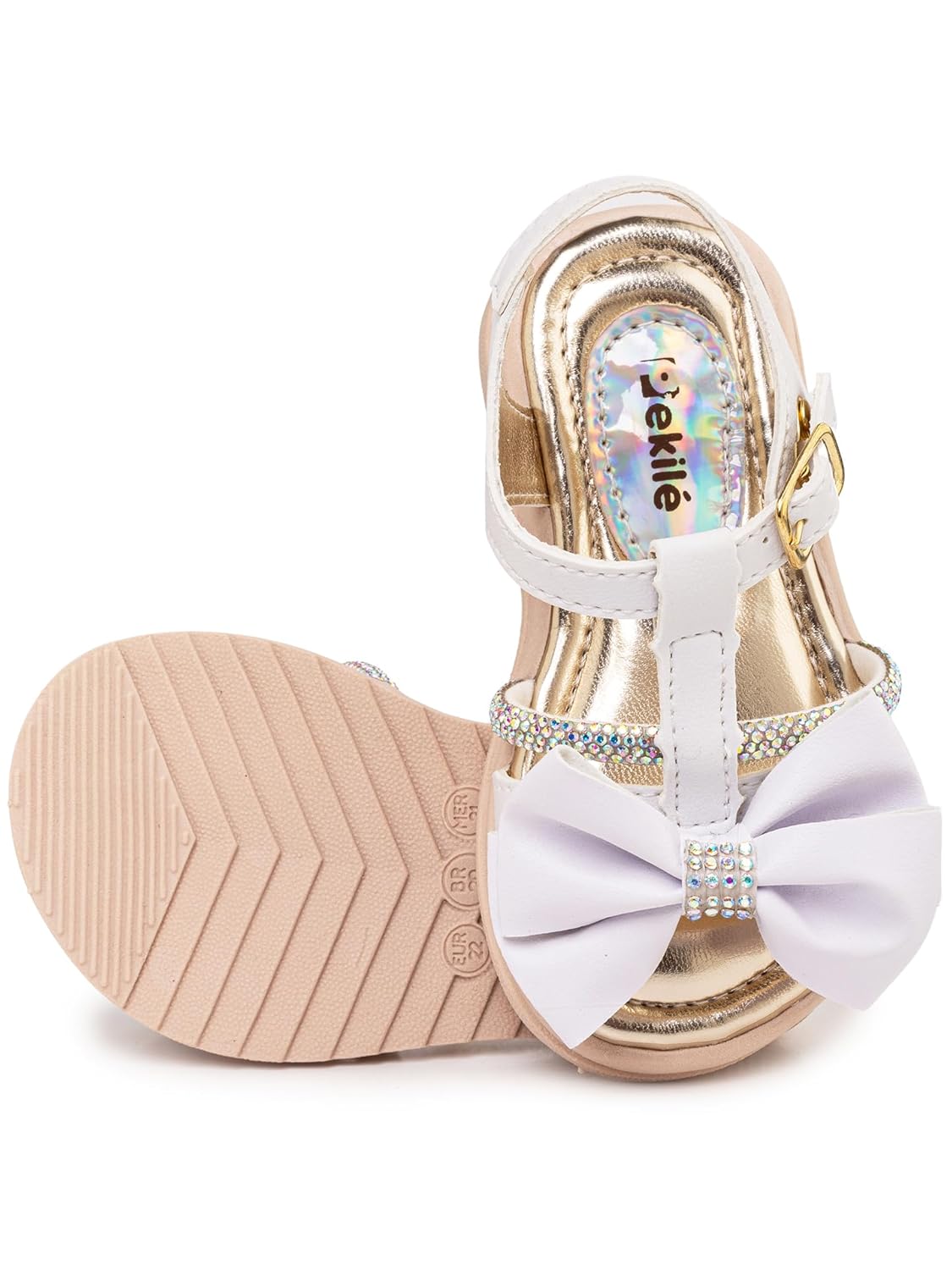 Sapatos Infantil Menina Bebê com Detalhes Brilhantes e Laço, Sola Antiderrapante Confortável 20 ao 27