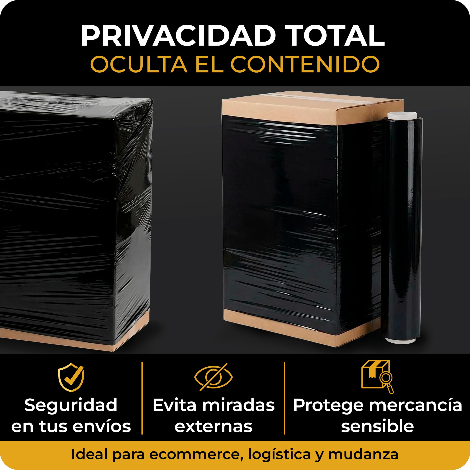 6 x Film Estirable Negro 25 Micras 50 cm x 2 Kg | Coreless System con Hasta un 20% Más Film Útil | Film para Paletizar Palets, Embalaje Profesional, Mudanzas, Almacén y Logística | Cia&Co (Pack de 6)