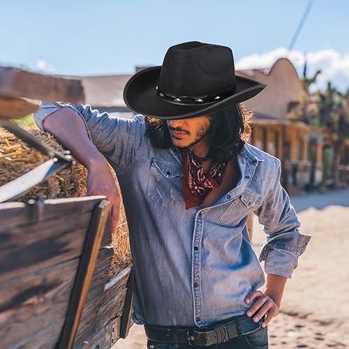 Miniatura 6 de JUSTOTRY Sombrero de vaquero de fieltro para mujeres y hombres, sombreros de vaquera de ala ancha para niña, fiesta de discoteca