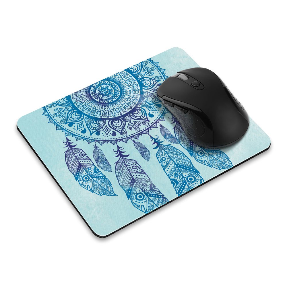 Non-Slip Rectangle Mousepad, FINCIBO Teal Blue Dream Catcher Mouse Pad for Home, Office and Gaming Desk