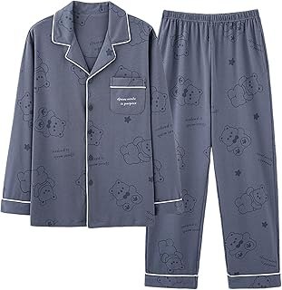 [PHOLEEY] パジャマ メンズ 綿100% 長袖 上下セット 肌に優しい 柔らかい 快適 吸汗 通気 春 夏 秋 前開きパジャマ ルームウェア 部屋着