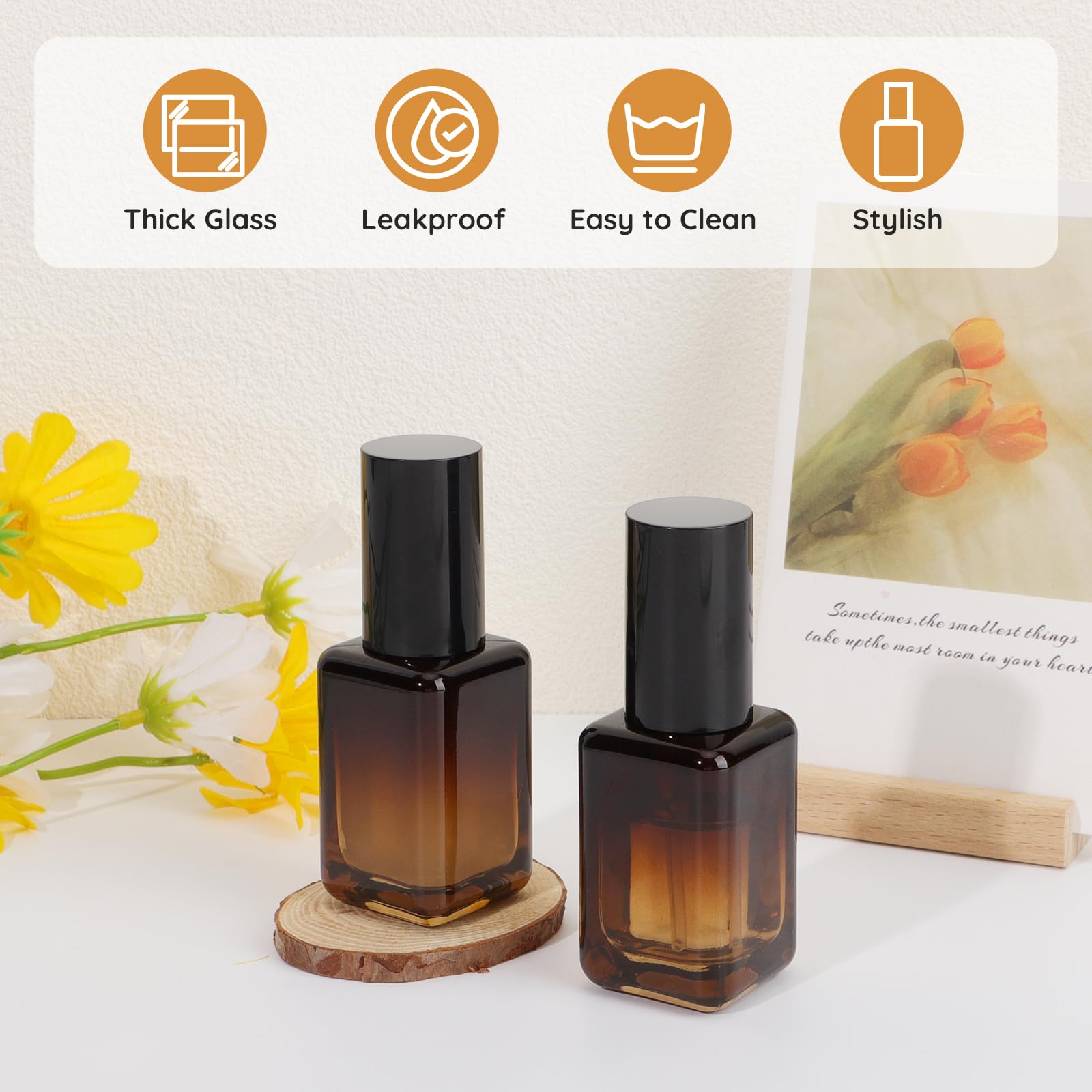 Segbeauty Contenitori da Viaggio Marrone, 2 Pezzi 30ml Bottiglie Vuote in Vetro, Flaconi Viaggio, Leggero e Portatile, per Fondotinta Liquida, Acqua Detergente