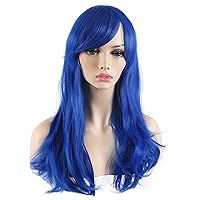 Vista 3 de Peluca de cosplay para mujeres con gorra, peluca de 28in largo y ondulado resistente al calor de AKStor, Azul