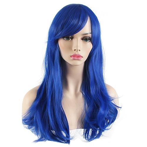 Miniatura 3 de Peluca de cosplay para mujeres con gorra, peluca de 28in largo y ondulado resistente al calor de AKStor, Azul