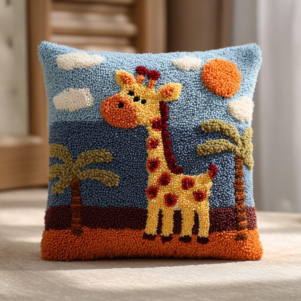 WallustrioaW Latch Hook Kit for Cushion Making,Cute Giraffe