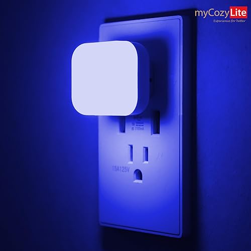 Miniatura 8 de myCozyLite Luz nocturna de doble luz, interruptor de luz roja y azul, regulable, brillo ajustable, sensor de atardecer a amanecer, luz nocturna