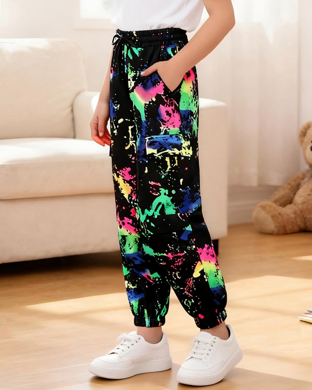 Girls Cargo Pant Cotton Elastic Waist Joggers Pants for Kids Hiking Training Sweat Casual Trousers with Pockets - Image 2